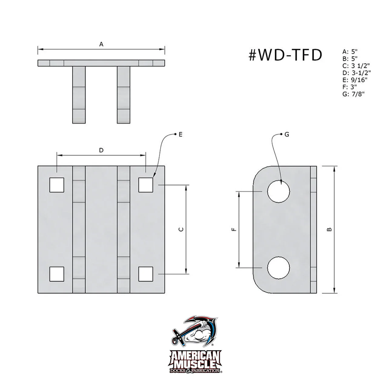 Wood Dock Non-Articulating Double Pin Bracket-Female - Image 2