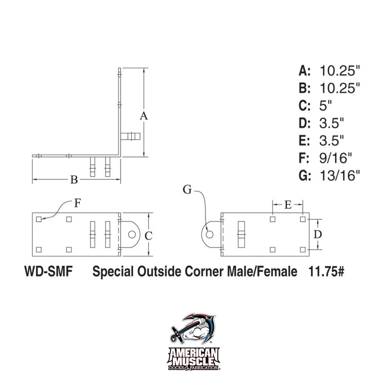 Wood Dock Outside Corner Male/Female - Special - Image 2
